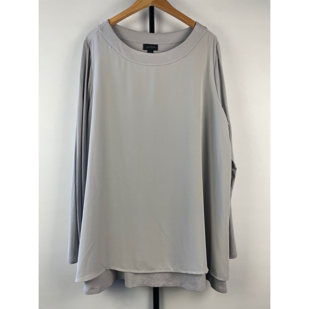 J. Jill Wearever Gray Mixed Media Layered Tunic Top Long Sleeve Women Large